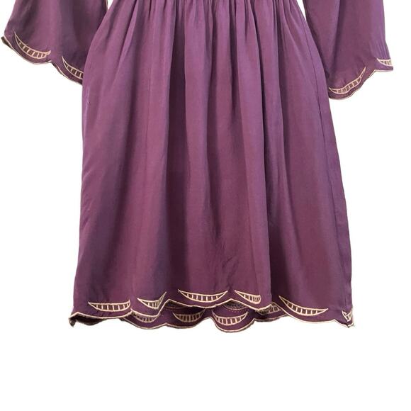 Flying Tomato Women's Plum Woven Smocked Waist Embroidered Mini Dress Boho SZ S - Picture 7 of 10